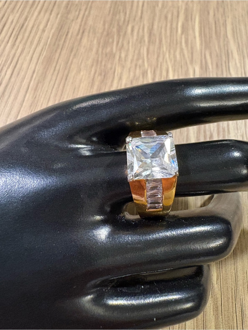 18K Gold Electroplated Ring with Clear Center Stone - Size 10